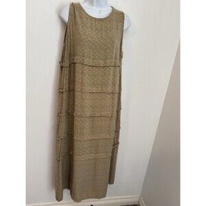 Vintage Dress Banyan Tree Womens M Rayon Maxi Sheath 90s Button Up Yellow Blue